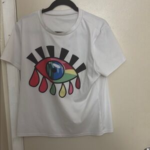 SHEIN White and Black Short Sleeve Graphic Tee